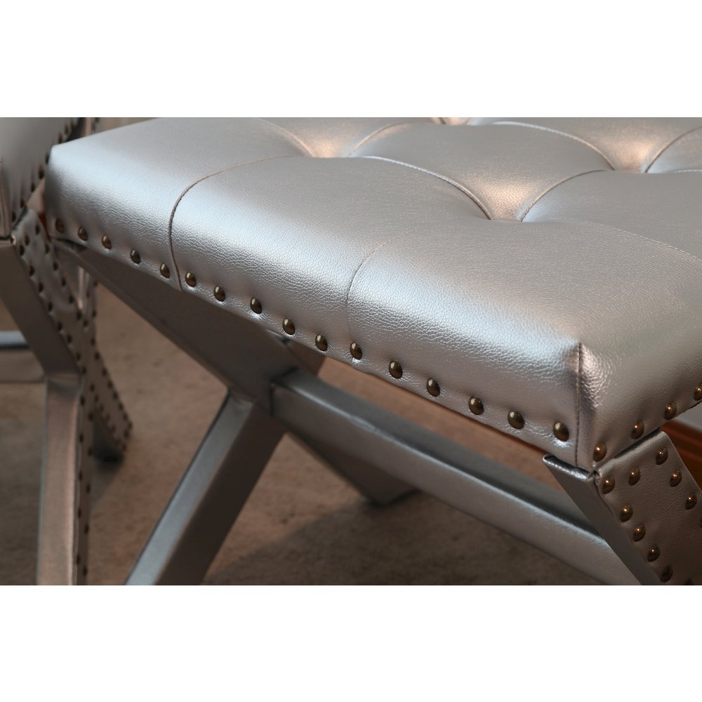 Modern Chic Vanity Stool X-Base Ottoman With Nailhead Trim (Set of 2). Picture 13