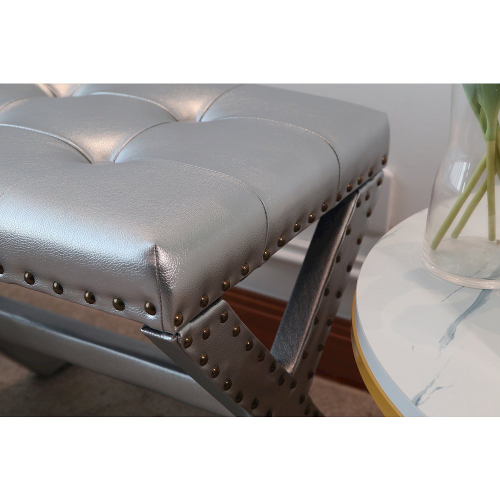 Modern Chic Vanity Stool X-Base Ottoman With Nailhead Trim (Set of 2). Picture 14