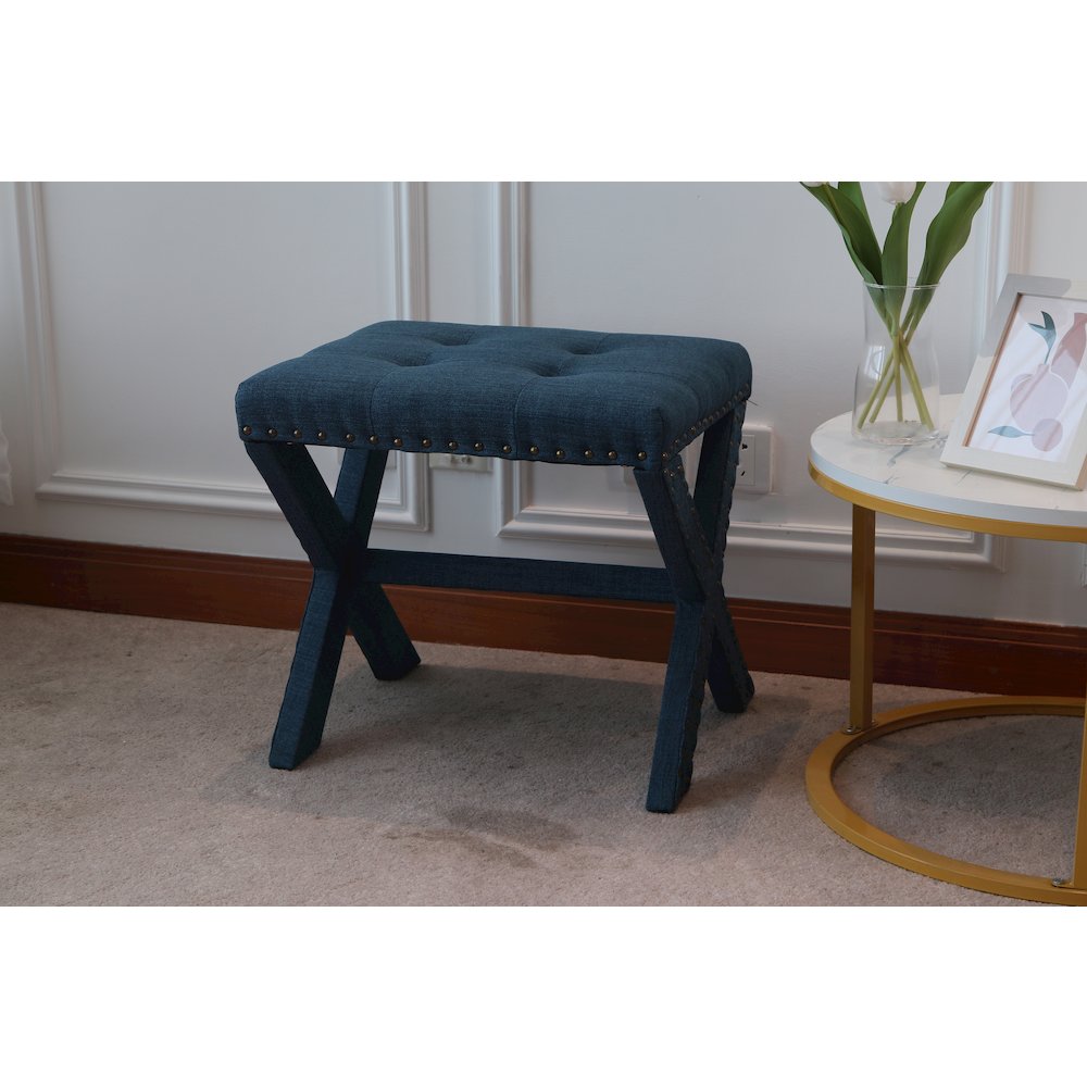 Modern Chic Vanity Stool X-Base Ottoman With Nailhead Trim (Set of 2). Picture 5