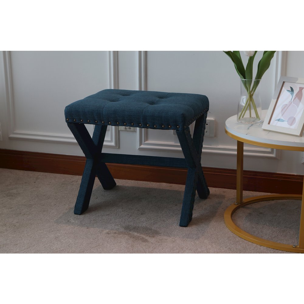 Modern Chic Vanity Stool X-Base Ottoman With Nailhead Trim (Set of 2). Picture 6
