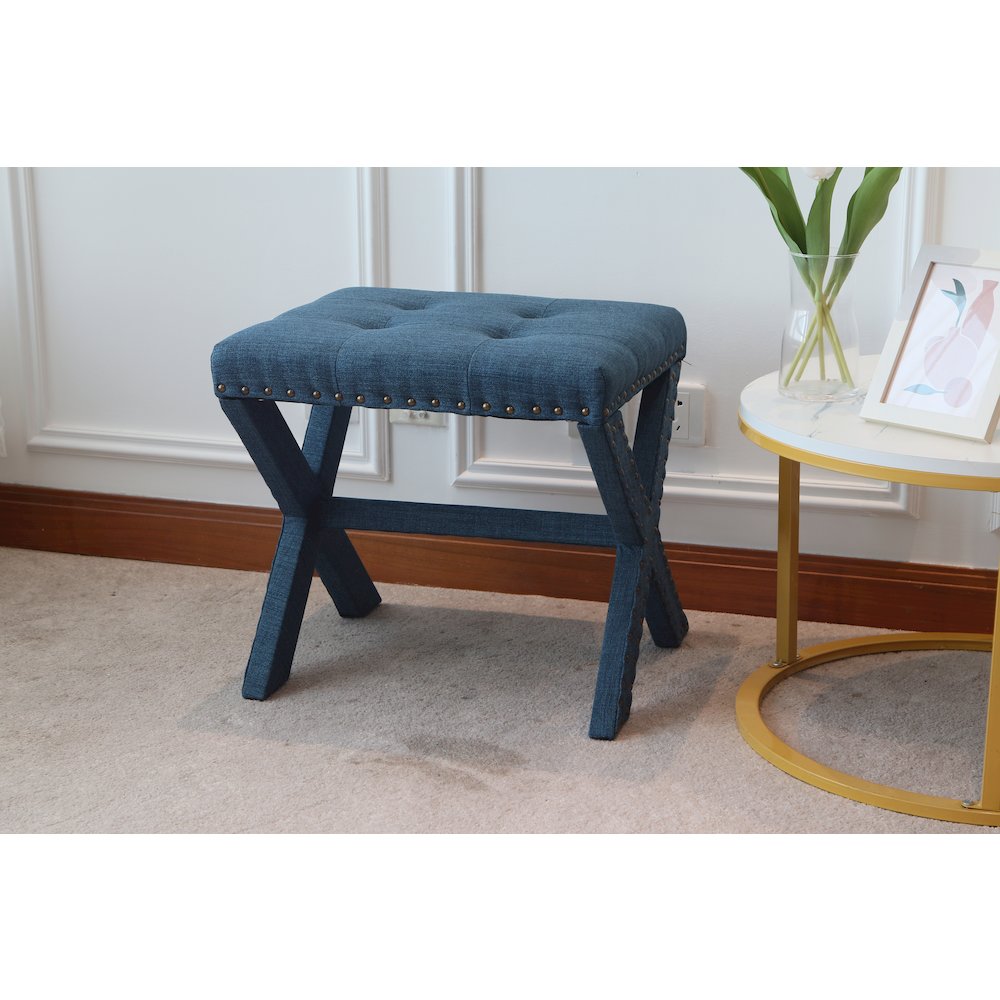 Modern Chic Vanity Stool X-Base Ottoman With Nailhead Trim (Set of 2). Picture 7