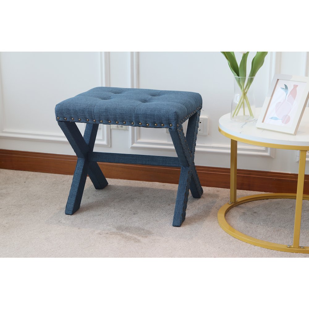 Modern Chic Vanity Stool X-Base Ottoman With Nailhead Trim (Set of 2). Picture 8