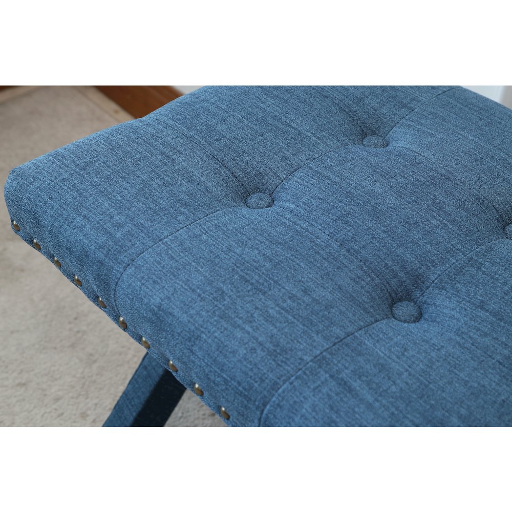 Modern Chic Vanity Stool X-Base Ottoman With Nailhead Trim (Set of 2). Picture 9