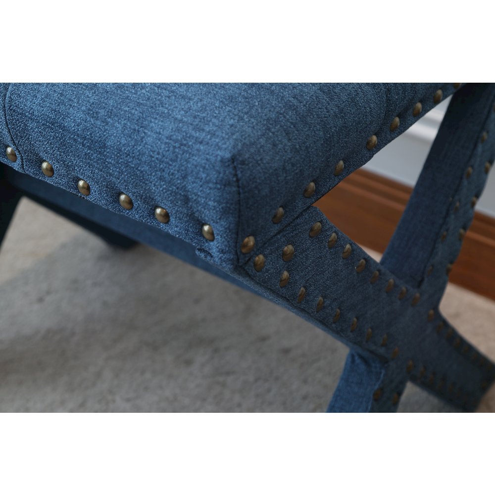 Modern Chic Vanity Stool X-Base Ottoman With Nailhead Trim (Set of 2). Picture 10