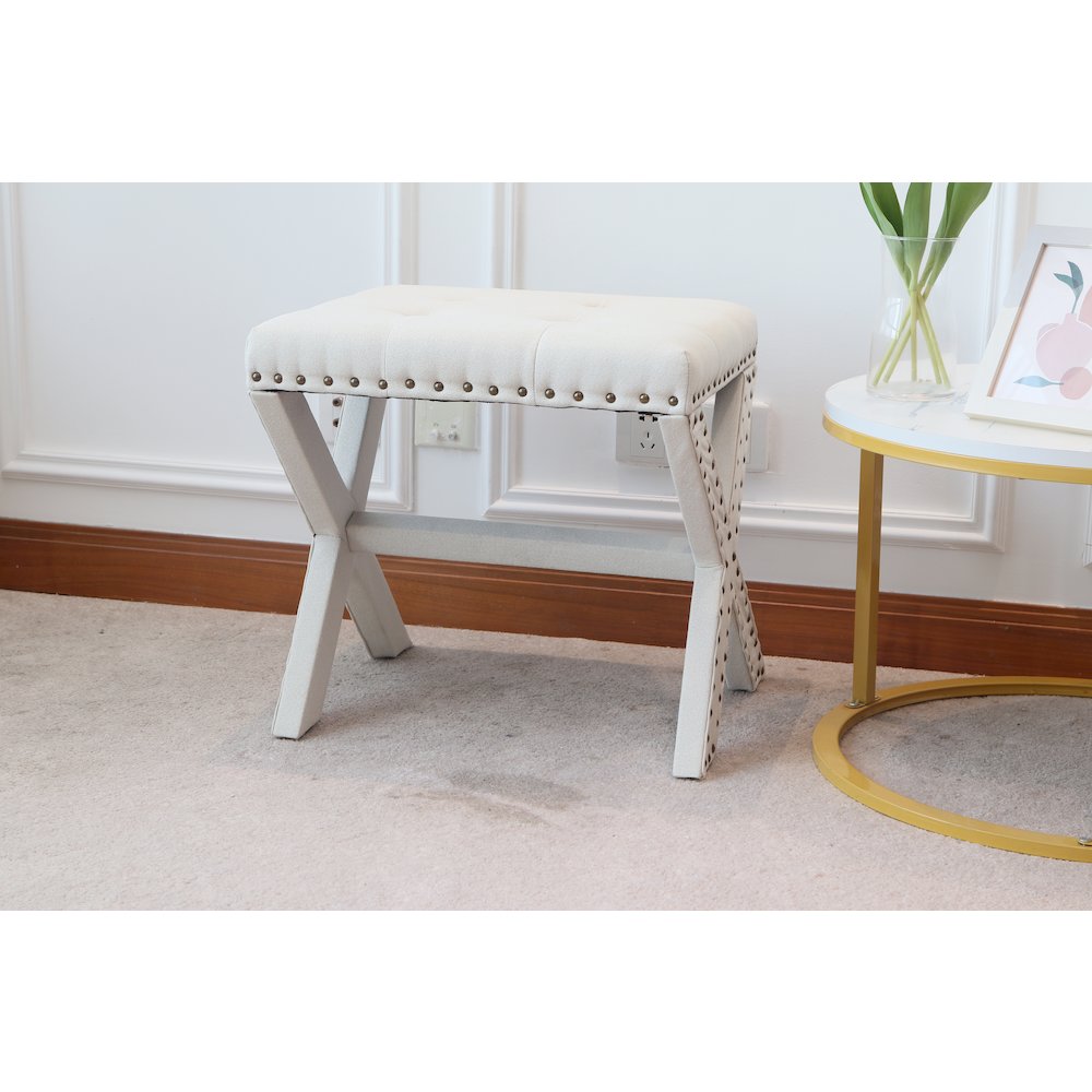 Modern Chic Vanity Stool X-Base Ottoman With Nailhead Trim (Set of 2). Picture 10