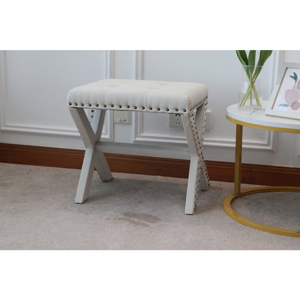 Modern Chic Vanity Stool X-Base Ottoman With Nailhead Trim (Set of 2). Picture 11