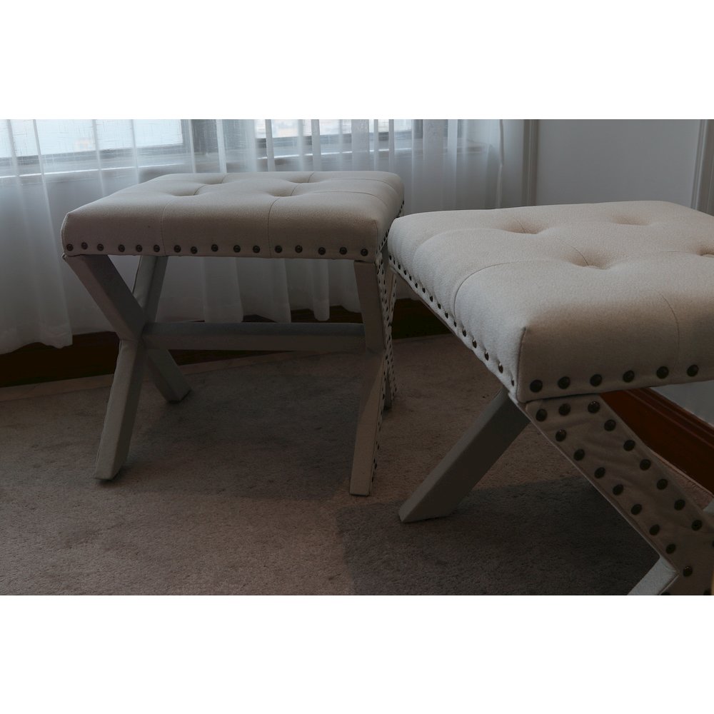 Modern Chic Vanity Stool X-Base Ottoman With Nailhead Trim (Set of 2). Picture 9