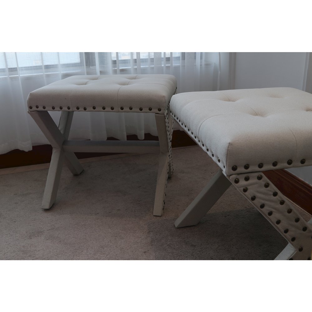 Modern Chic Vanity Stool X-Base Ottoman With Nailhead Trim (Set of 2). Picture 11