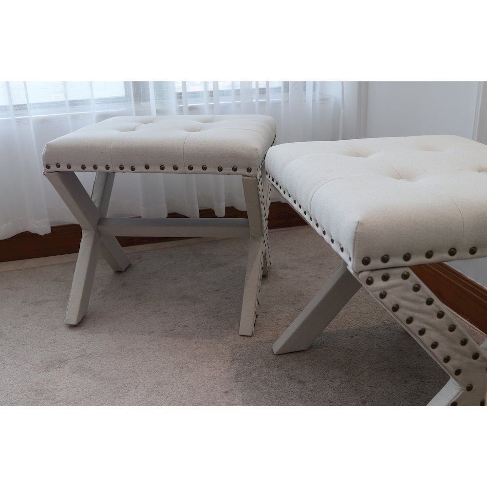 Modern Chic Vanity Stool X-Base Ottoman With Nailhead Trim (Set of 2). Picture 12