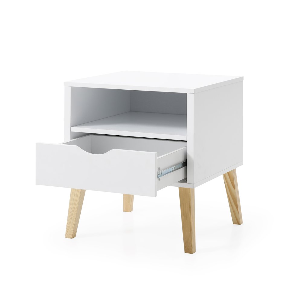 Mid-Century Modern Jeff Night Stand, End Table Bed Room Accent Side Table, White. Picture 1