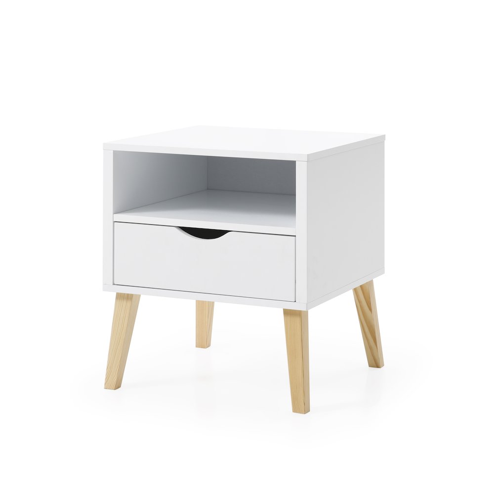 Mid-Century Modern Jeff Night Stand, End Table Bed Room Accent Side Table, White. Picture 4