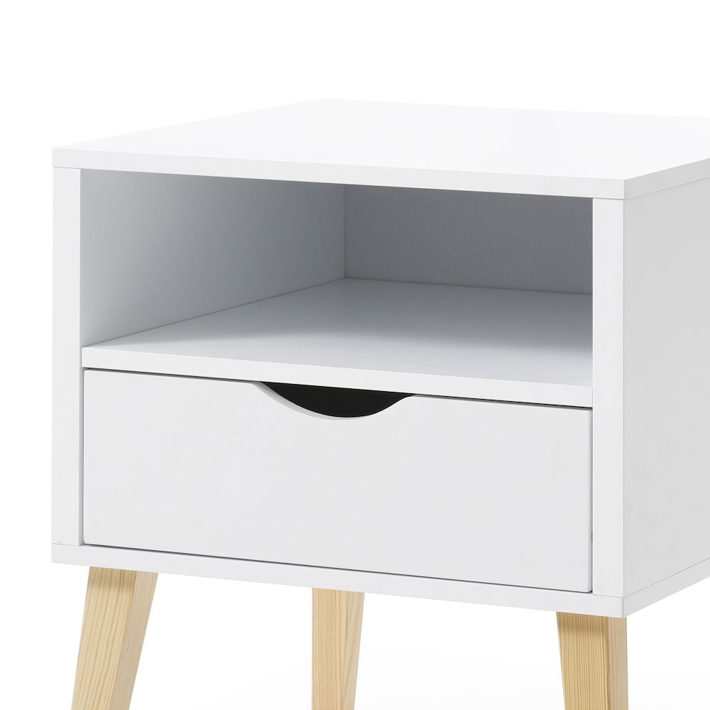 Mid-Century Modern Jeff Night Stand, End Table Bed Room Accent Side Table, White. Picture 8