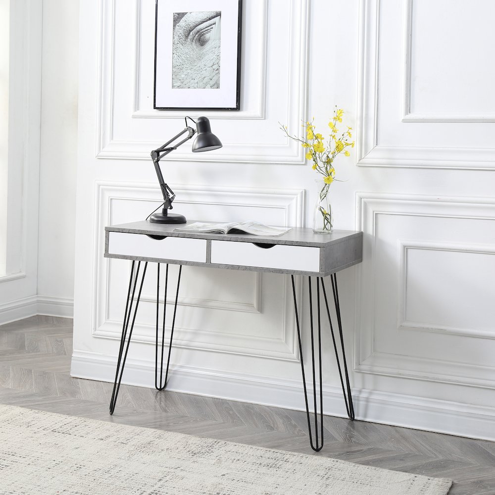 Contemporary Laurel home Office Desk with Storage Drawers and Retro Legs, Black. Picture 3