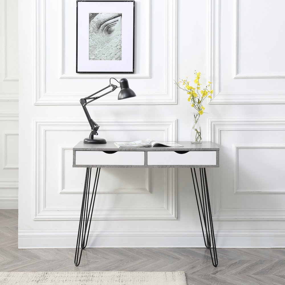 Contemporary Laurel home Office Desk with Storage Drawers and Retro Legs, Black. Picture 2
