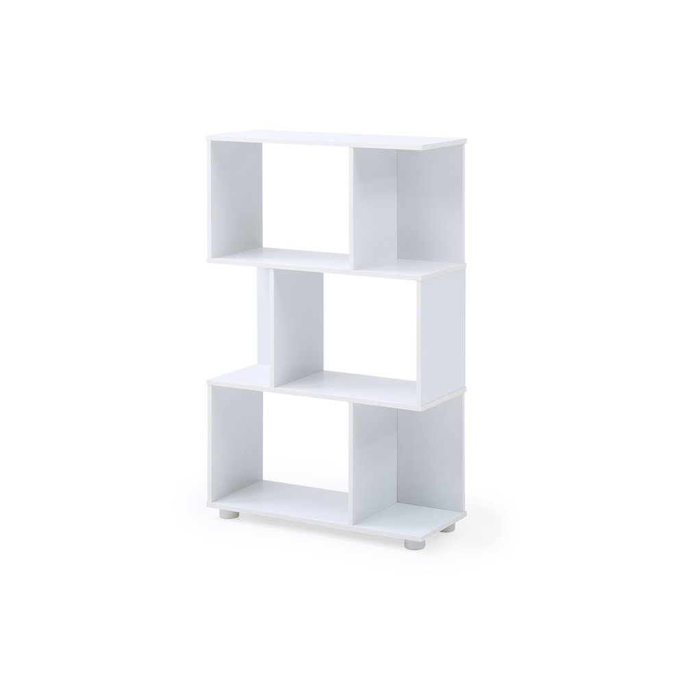 Modern Staggered 3-Shelf Manor Bookcase, White. Picture 1
