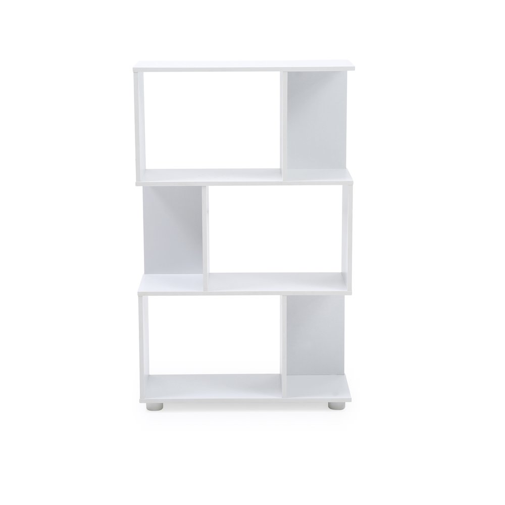 Modern Staggered 3-Shelf Manor Bookcase, White. Picture 4