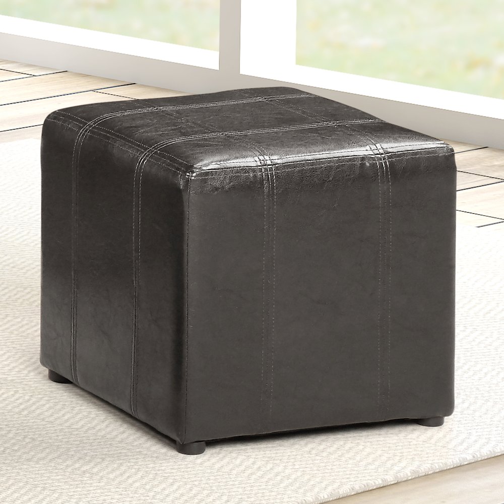Leather Storage Bench with 2 Side Ottomans, Black. Picture 4