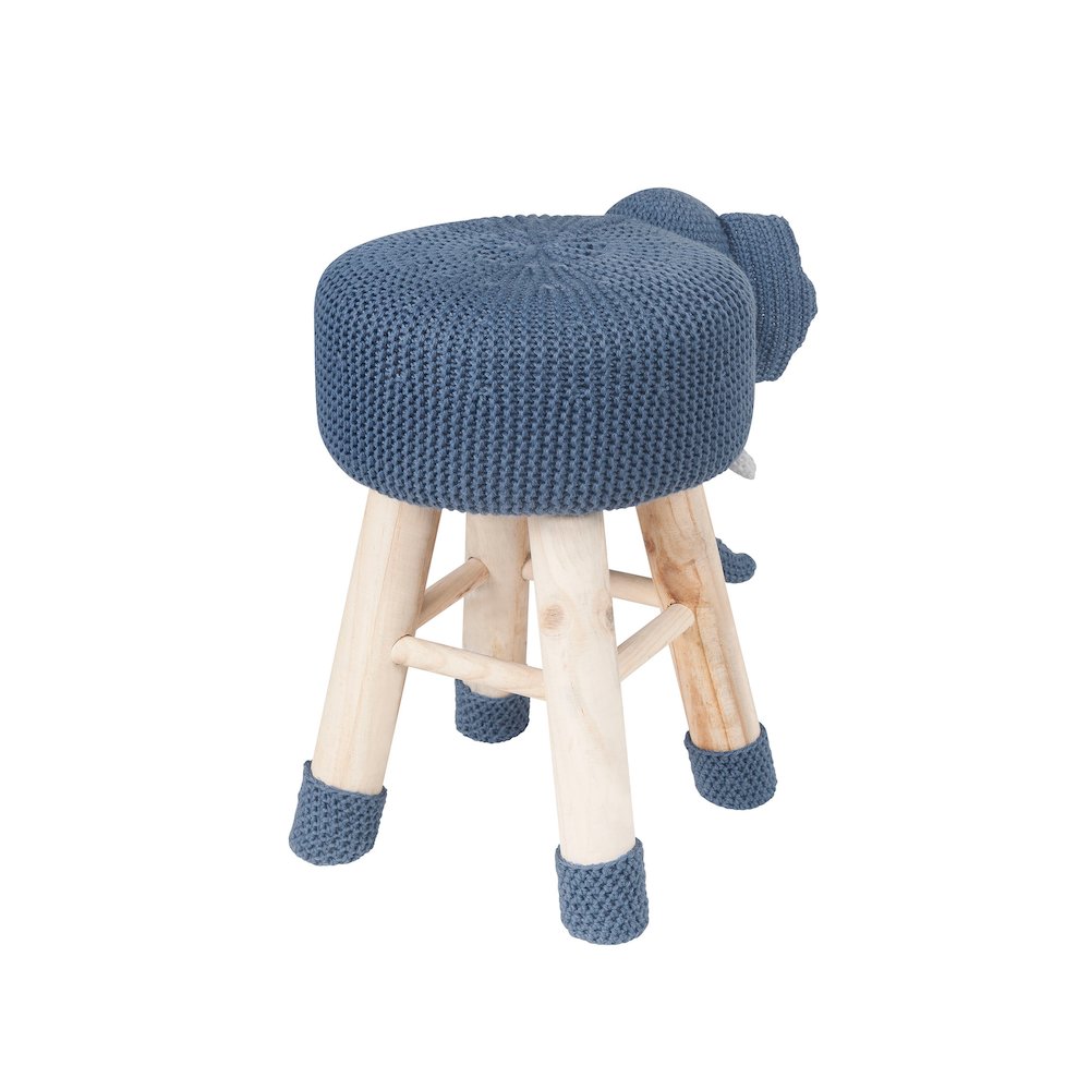 Children's Modern Woven Animal Ottoman Stool with Wooden Legs, Elephant, Blue. Picture 6