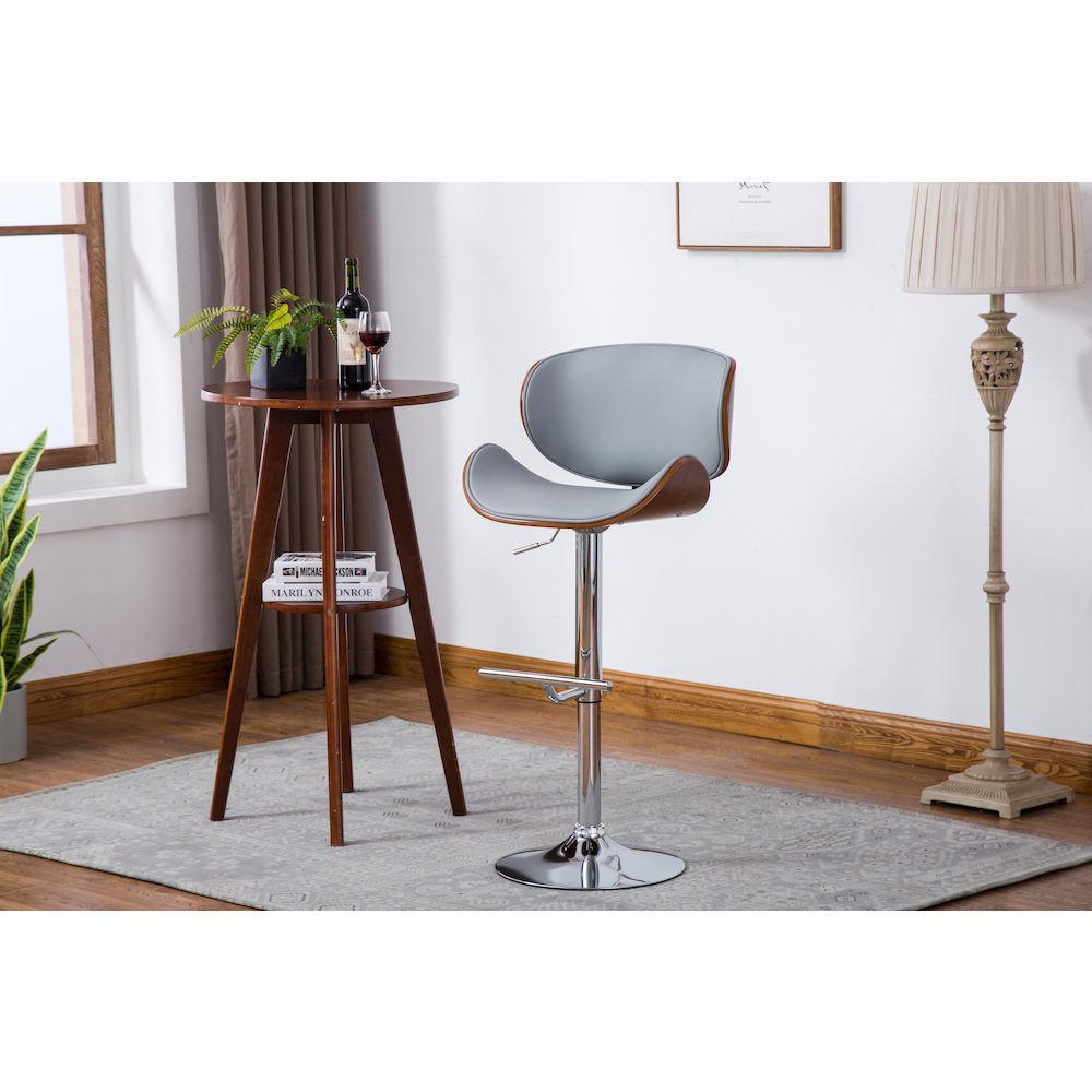 Modern Contemporary Swivel Walnut Bentwood Lift Adjustable Height Bar Stool. Picture 9