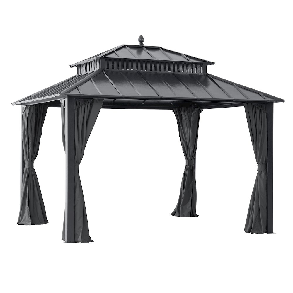 12 ft x 10 ft Hardtop Gazebo with Steel Roof, Grey Aluminum Frame - Extra-Tall. Picture 1