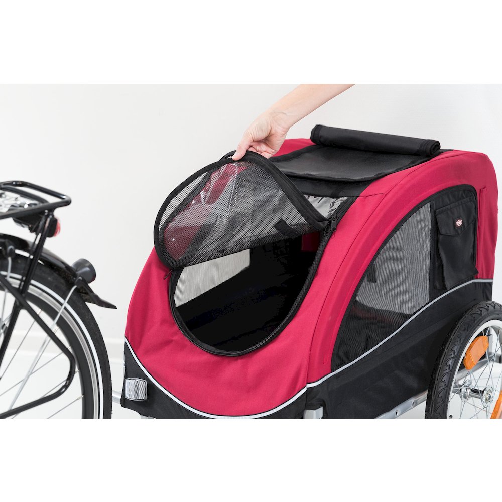 Foldable 2-in-1 Bicycle Trailer for Medium Dogs with Windows, Black & Red. Picture 6