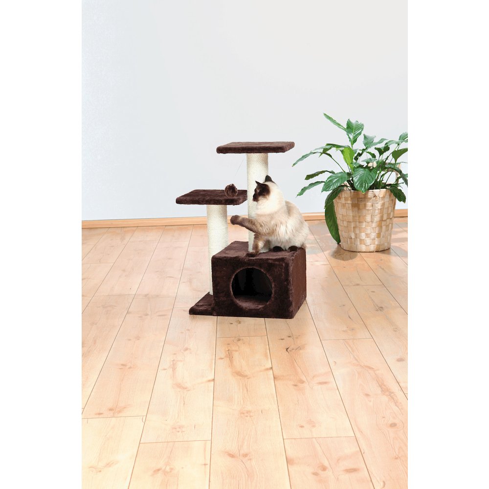 Valencia Plush & Sisal 3-Level 28" Cat Tree with Scratching Posts & Condo, Brown. Picture 2
