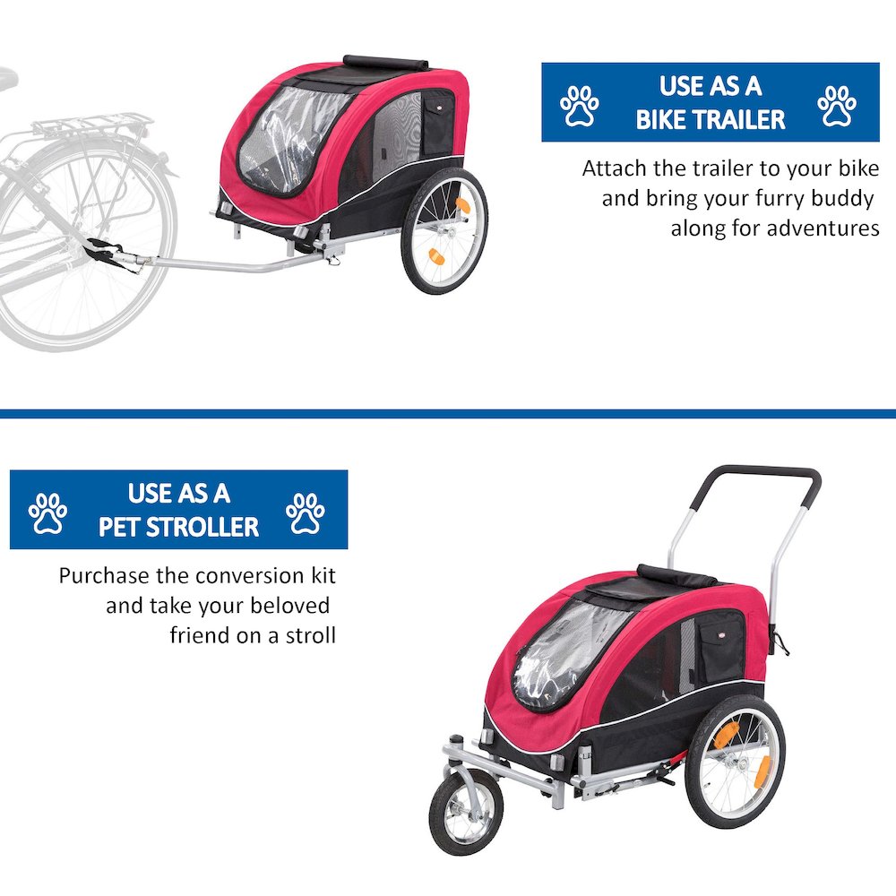 Foldable 2-in-1 Bicycle Trailer for Medium Dogs with Windows, Black & Red. Picture 8