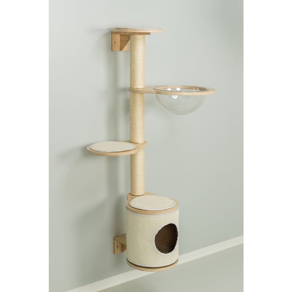 Mateo Wooden & Sisal 4-Level 54.3" Wall Mount Cat Tree, Scratching Posts & Condo. Picture 4