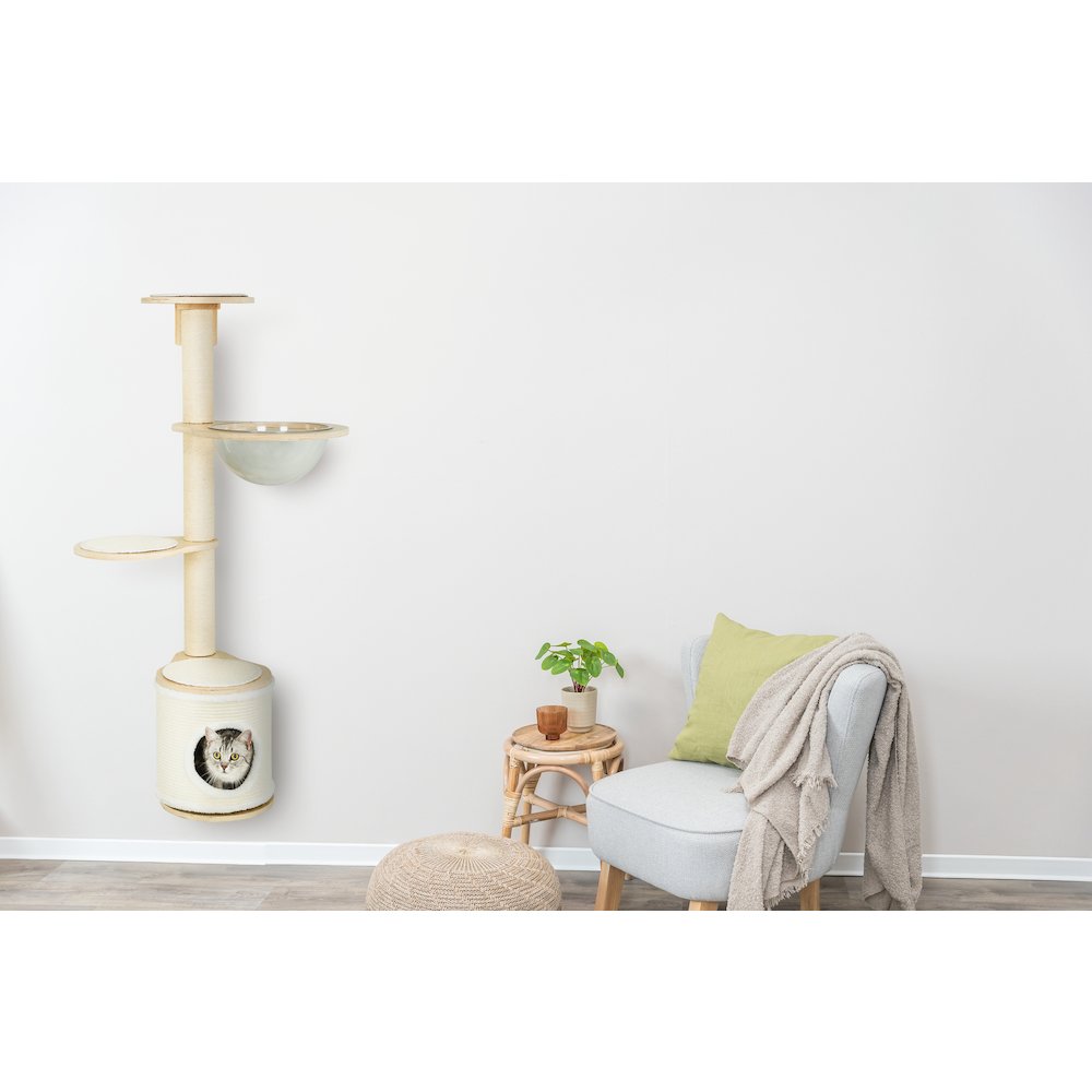 Mateo Wooden & Sisal 4-Level 54.3" Wall Mount Cat Tree, Scratching Posts & Condo. Picture 2