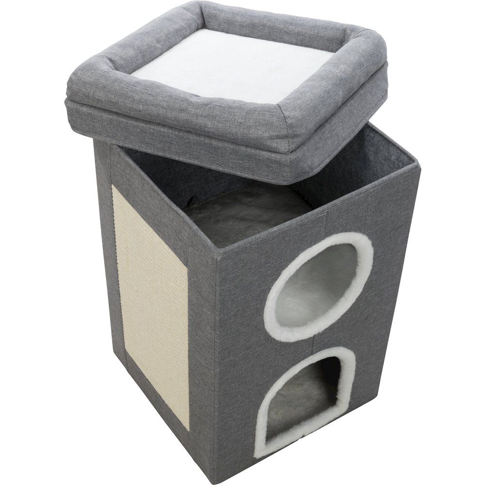 Saul 25" Cat Tower, 2-Story Cat Condo, Sisal Cat Scratcher, Cat Cube, Gray. Picture 7
