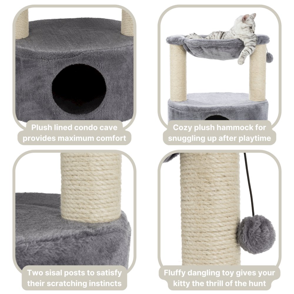 Baza Grande Plush & Sisal 24" Cat Tree, Cat Condo and Hammock, Cat Toy, Gray. Picture 4