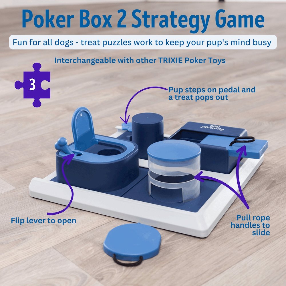 Dog Activity Poker Box 2 Strategy Game, Level 2 Dog Puzzle Toy, Treat Dispenser. Picture 6