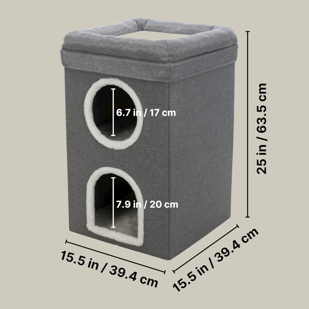 Saul 25" Cat Tower, 2-Story Cat Condo, Sisal Cat Scratcher, Cat Cube, Gray. Picture 4