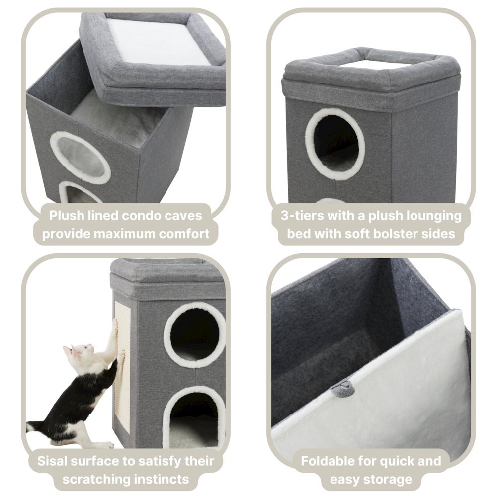 Saul 25" Cat Tower, 2-Story Cat Condo, Sisal Cat Scratcher, Cat Cube, Gray. Picture 5
