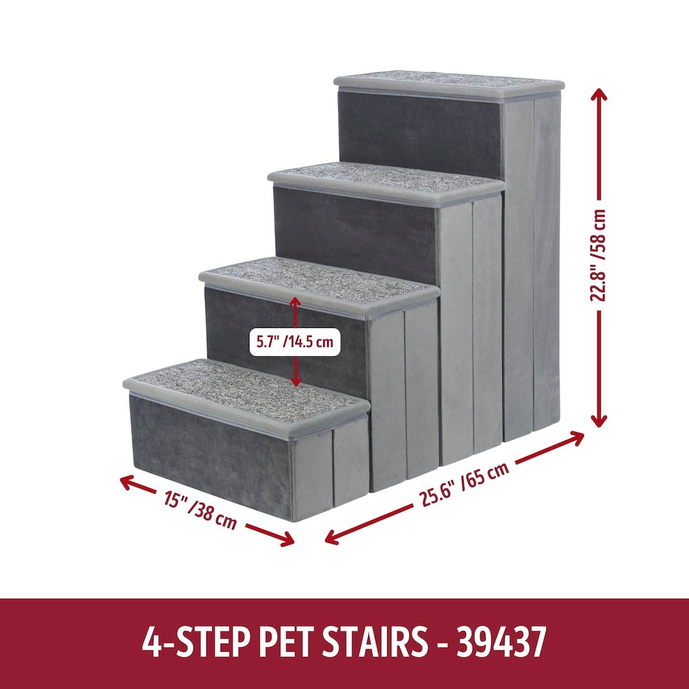 4-Step Foldable Velour Pet Stairs with Storage, Gray. Picture 4