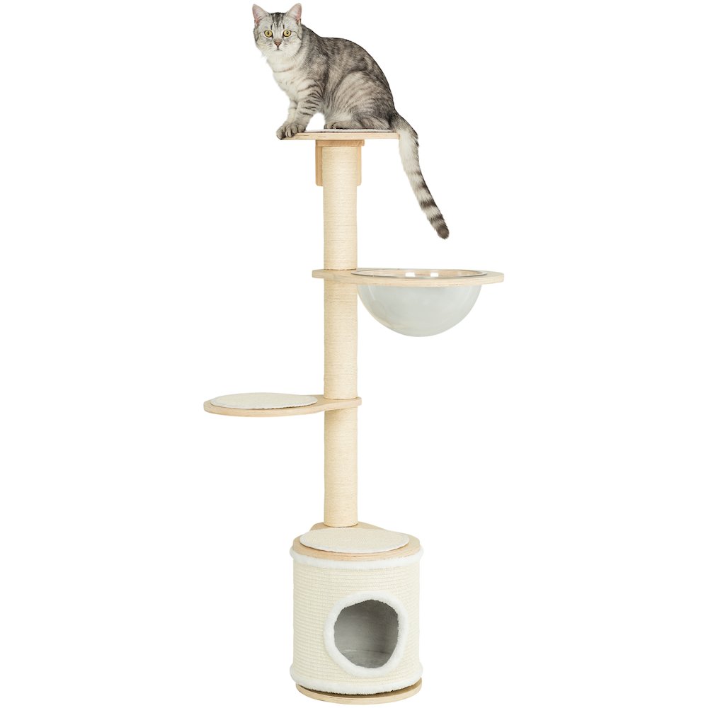 Mateo Wooden & Sisal 4-Level 54.3" Wall Mount Cat Tree, Scratching Posts & Condo. Picture 1