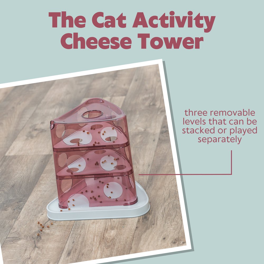 Cheese Tower Strategy Game for Cats, Puzzle Toy, Treat Dispenser. Picture 6