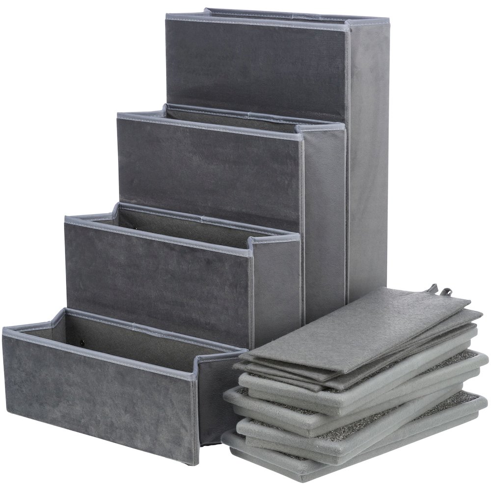 4-Step Foldable Velour Pet Stairs with Storage, Gray. Picture 8