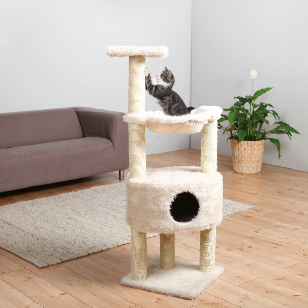 Baza Plush & Jute 52" Cat Tower Scratching Posts Condo Perch Hammock Cat Toy. Picture 2
