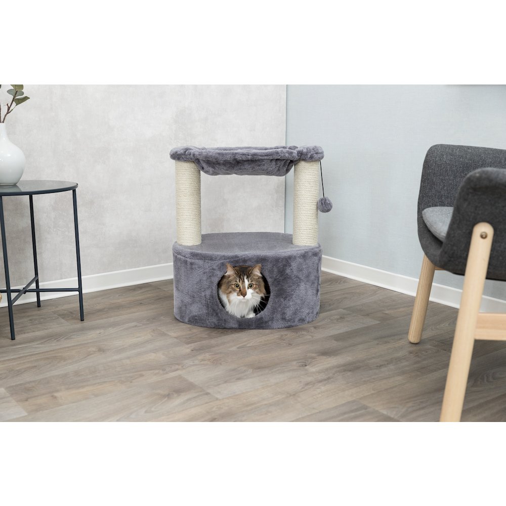 Baza Grande Plush & Sisal 24" Cat Tree, Cat Condo and Hammock, Cat Toy, Gray. Picture 6