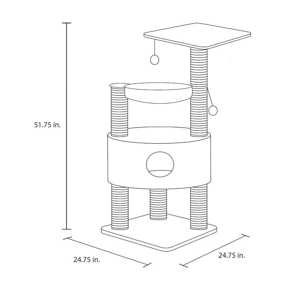 Baza Plush & Jute 52" Cat Tower Scratching Posts Condo Perch Hammock Cat Toy. Picture 4
