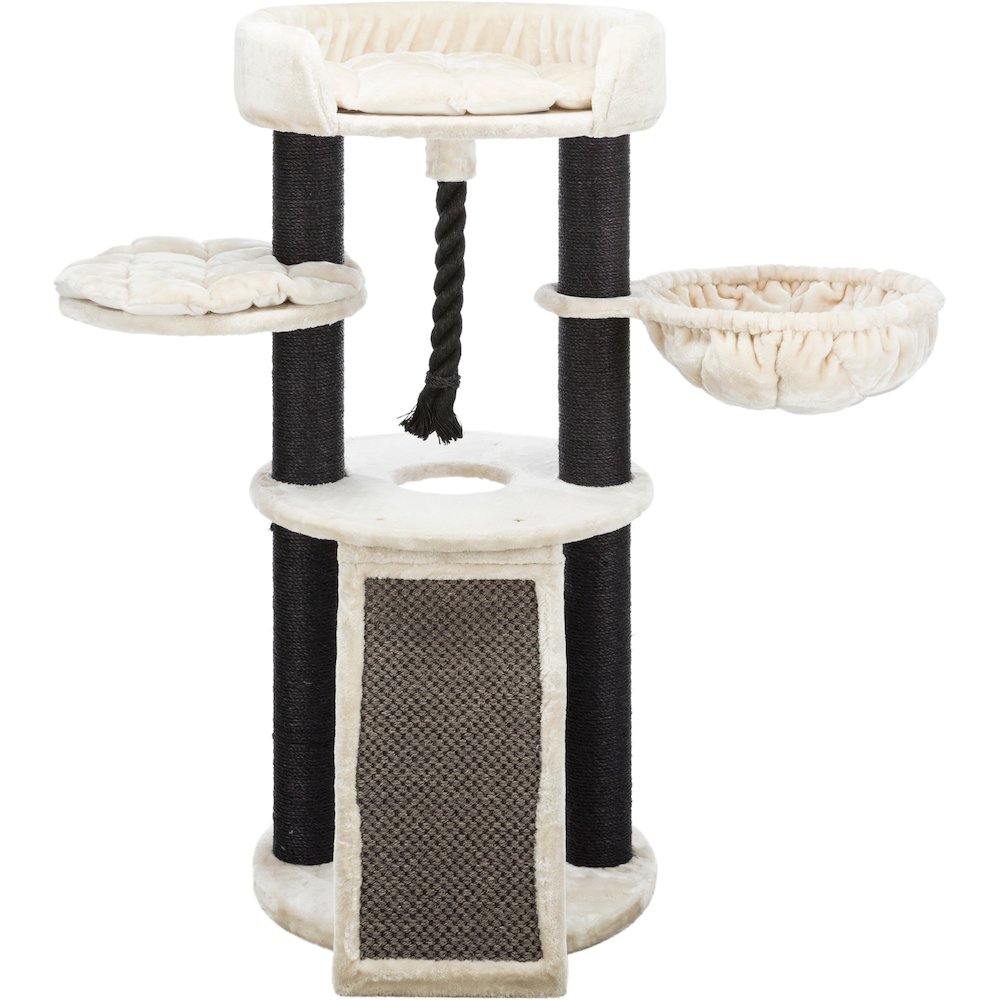 Bovina Plush & Sisal 3-Level 55.5" Cat Tree, Scratching Posts & Hammock, Black. Picture 1