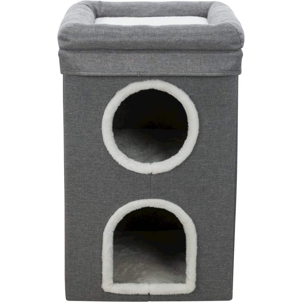 Saul 25" Cat Tower, 2-Story Cat Condo, Sisal Cat Scratcher, Cat Cube, Gray. Picture 1