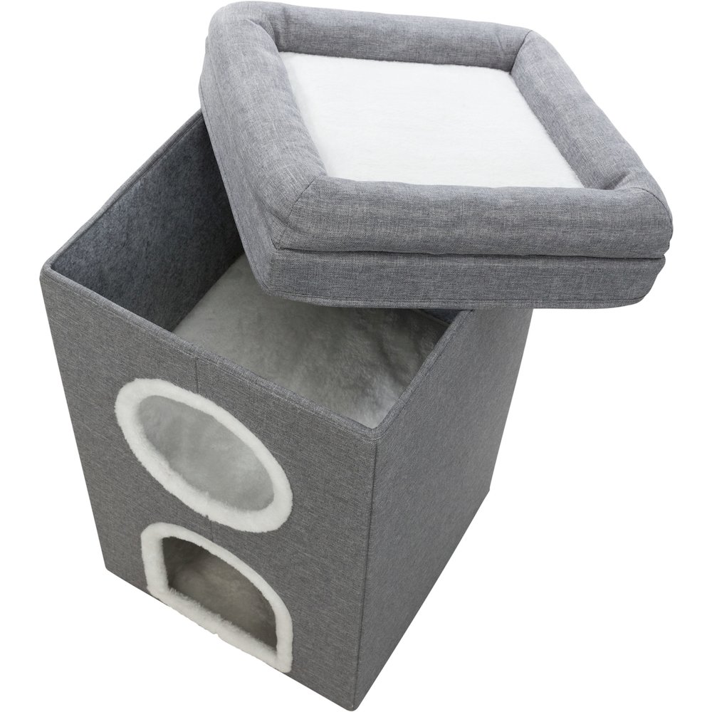 Saul 25" Cat Tower, 2-Story Cat Condo, Sisal Cat Scratcher, Cat Cube, Gray. Picture 8