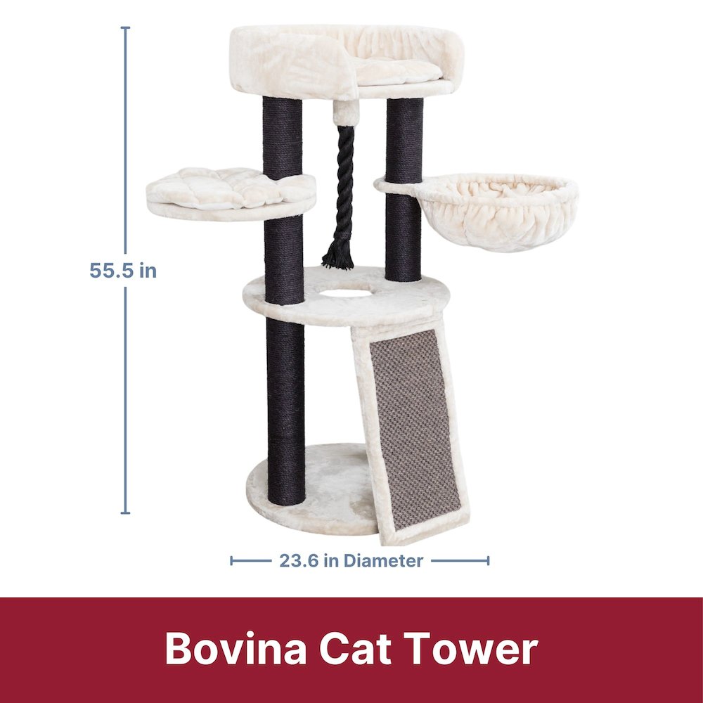 Bovina Plush & Sisal 3-Level 55.5" Cat Tree, Scratching Posts & Hammock, Black. Picture 3