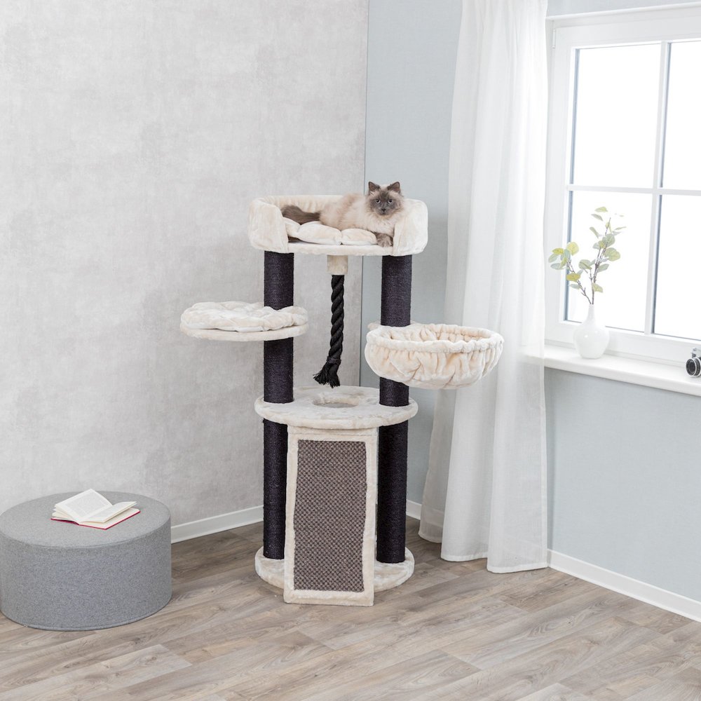 Bovina Plush & Sisal 3-Level 55.5" Cat Tree, Scratching Posts & Hammock, Black. Picture 2
