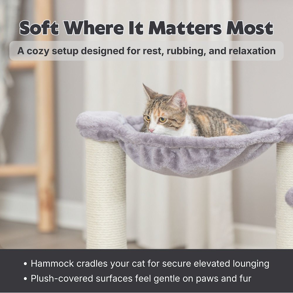Baza Jute 19.7" Cat Scratching Posts with Hammock & Hanging Cat Toy, Gray. Picture 4