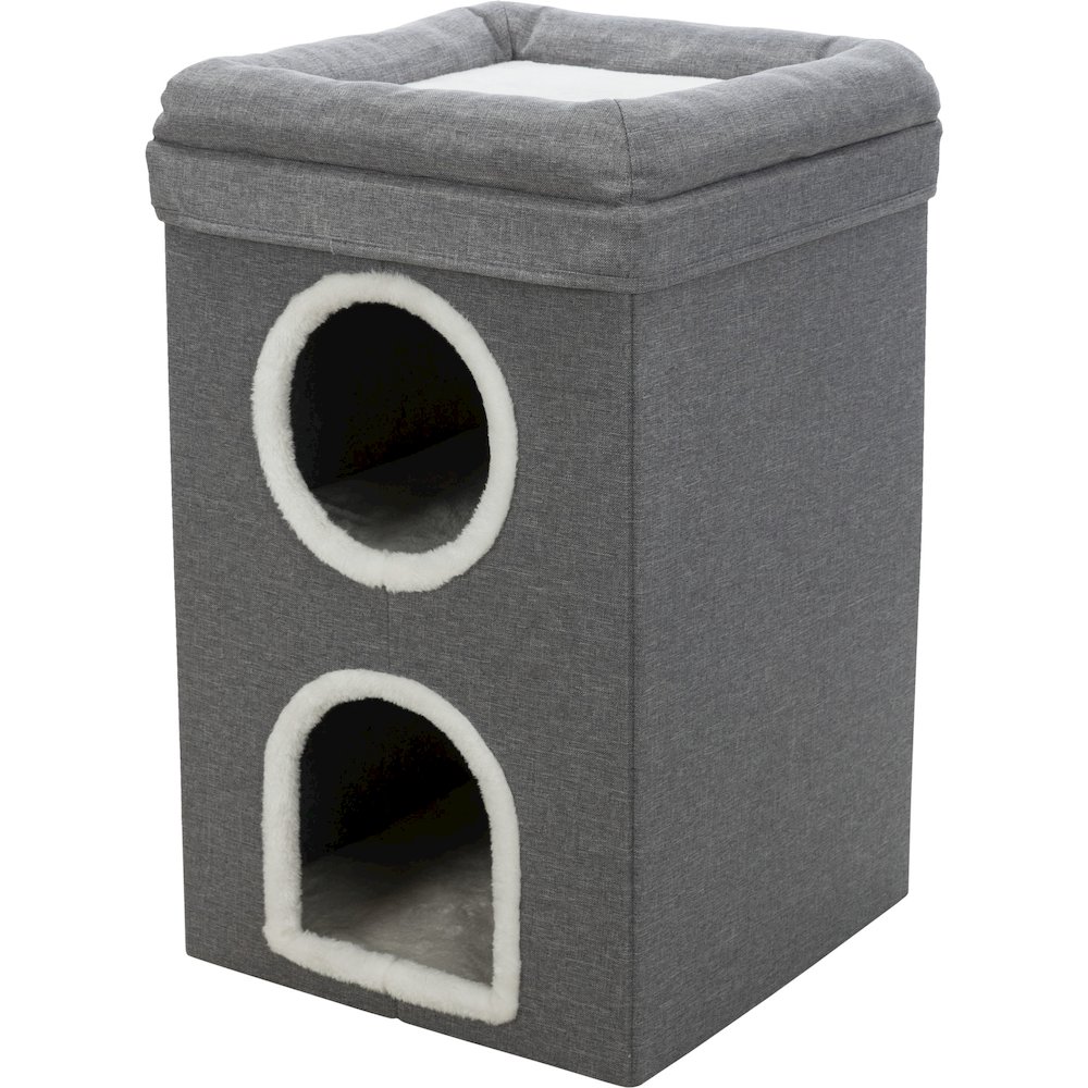 Saul 25" Cat Tower, 2-Story Cat Condo, Sisal Cat Scratcher, Cat Cube, Gray. Picture 6