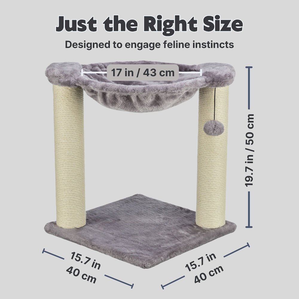 Baza Jute 19.7" Cat Scratching Posts with Hammock & Hanging Cat Toy, Gray. Picture 2