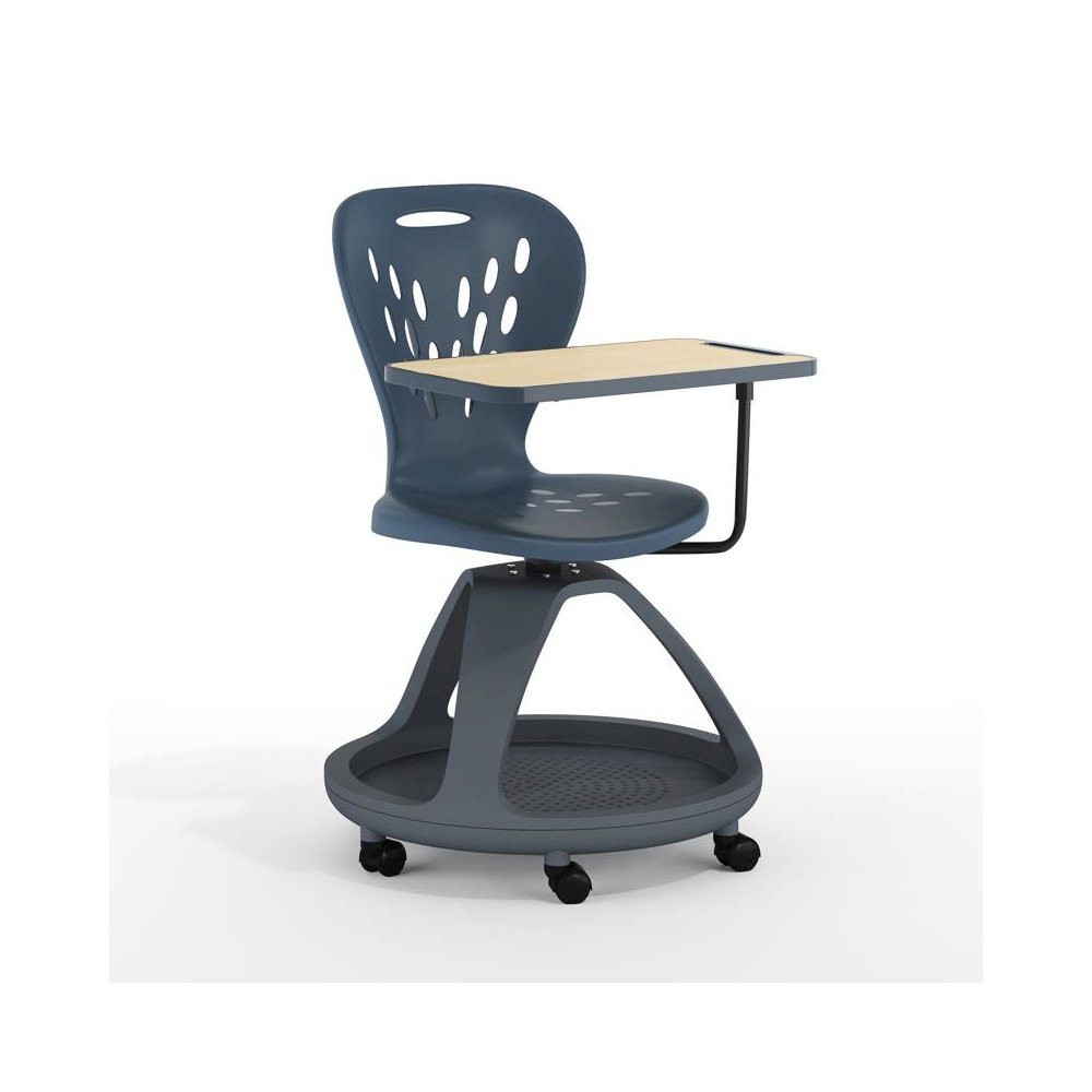Dark Gray Mobile Desk Chair with 360 Degree Tablet Rotation and Under Seat Storage Cubby. Picture 1